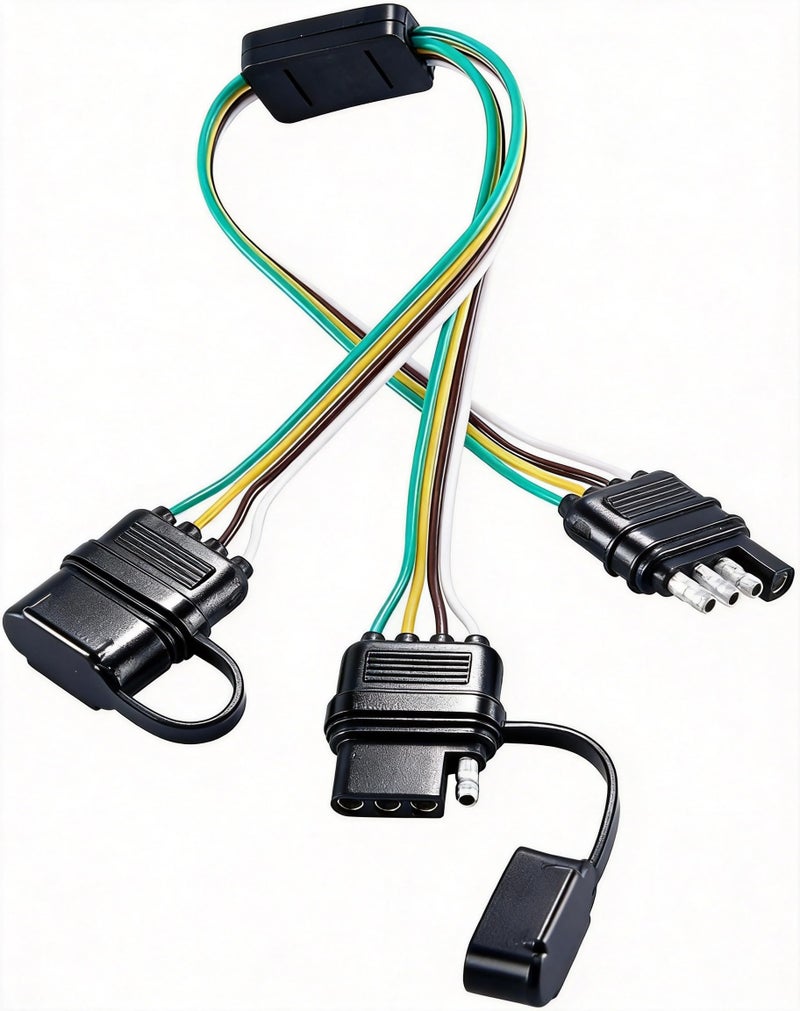 NEW SUN NEWSUNÂ® 4 Pin to 4 Pin Trailer Light Wiring Connector Adapter, Y-Splitter 1 to 2 Way Flat Extension Cable for Tail Lights Plug for Tailgate Light Bars & Trailer Lights,Plug & Play, 18AWG Copper Wire - Image 1